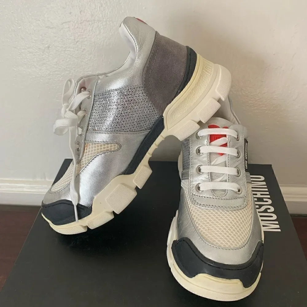 Love Moschino Trekk  leather metallic sneaker